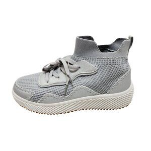 Knitted Womens Gray High-Top Sneakers With Lace-Up Closure Size 7.5